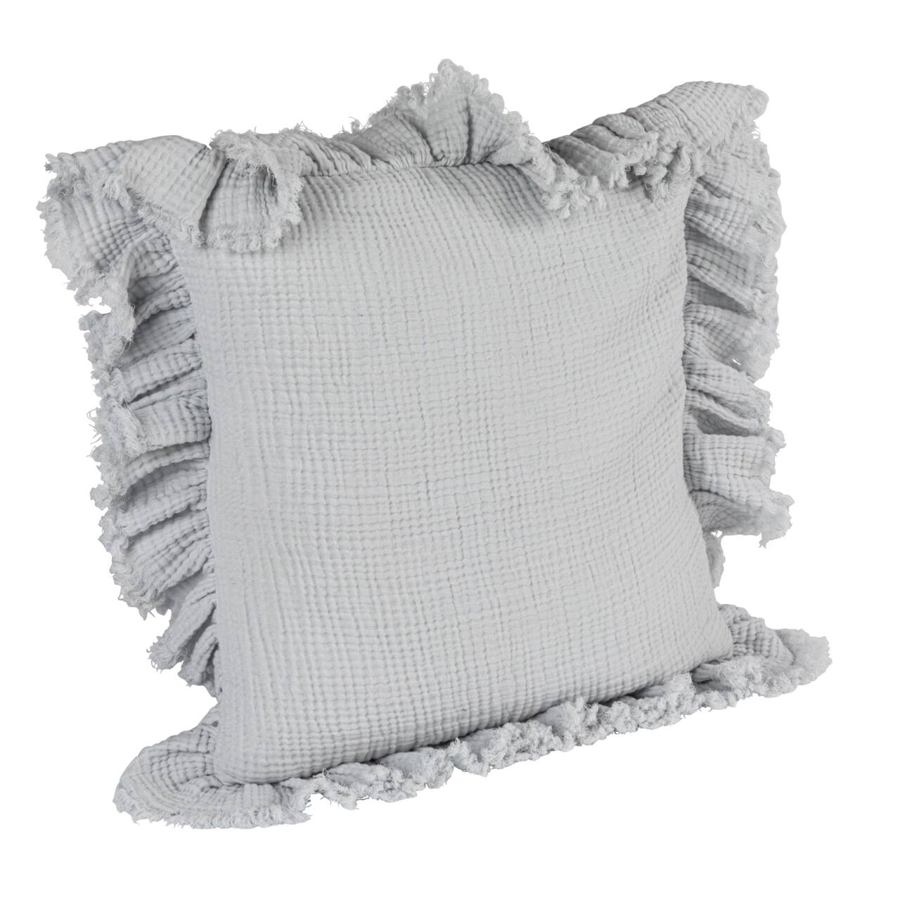 Hello Honey® Light Blue Cotton Throw Pillow with Ruffled Trim